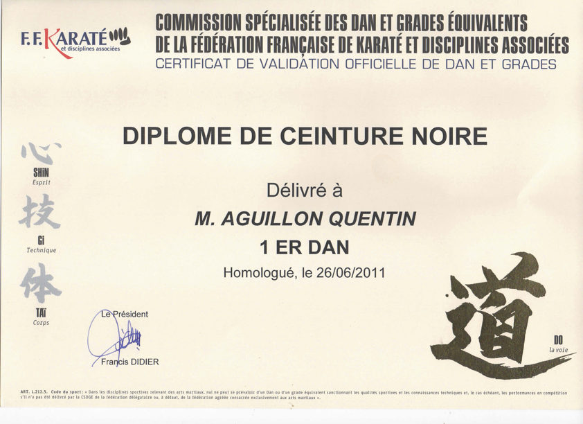 1er Dan Quentin Aguillon, professeur école enfant, Ecole Yonnaise de Karaté