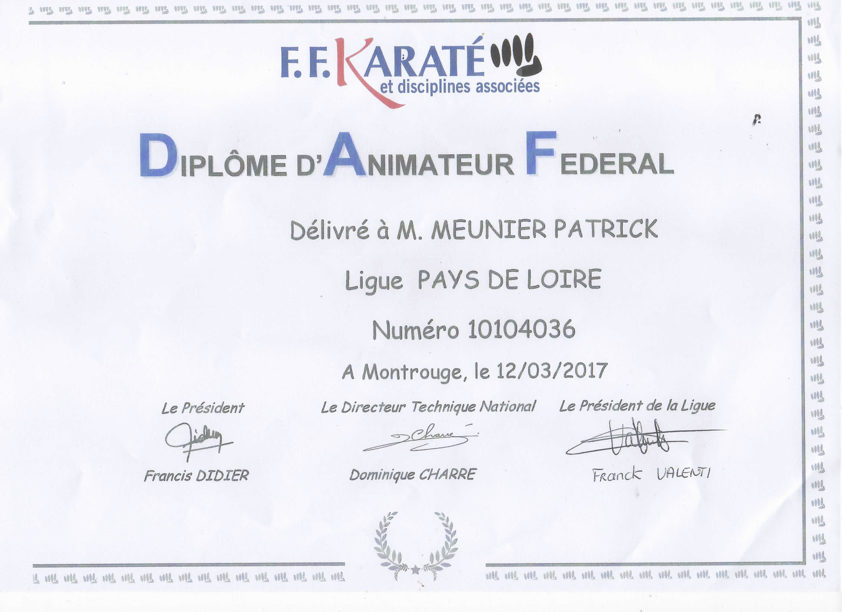 DAF Patrick MEUNIER, professeur cours sénior, Ecole Yonnaise de Karaté