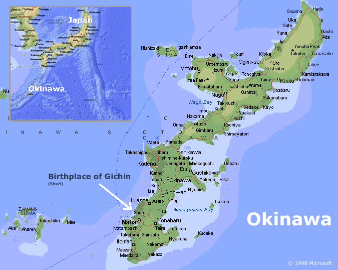 Carte Okinawa Histoire du Karaté Do, carte d'Okinawa.