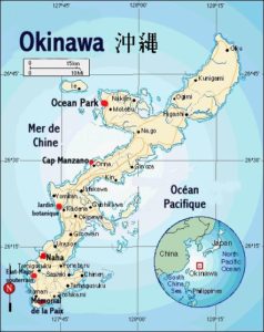 Ile d'Okinawa Histoire du Karaté Do, carte de l'Ile d'Okinawa